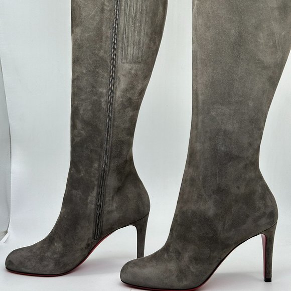 Christian Louboutin PUMPPIE BOTTA 85 Suede Knee High Tall Boots Heels - Picture 11 of 16